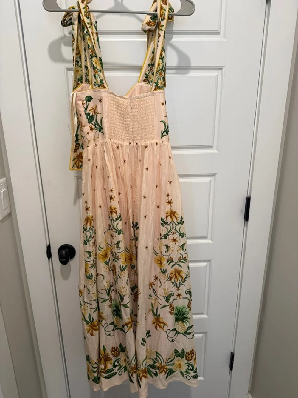 FARM Rio Pale Cream Midi Dress with Green & Yellow Floral Ties - Picture 3 of 5